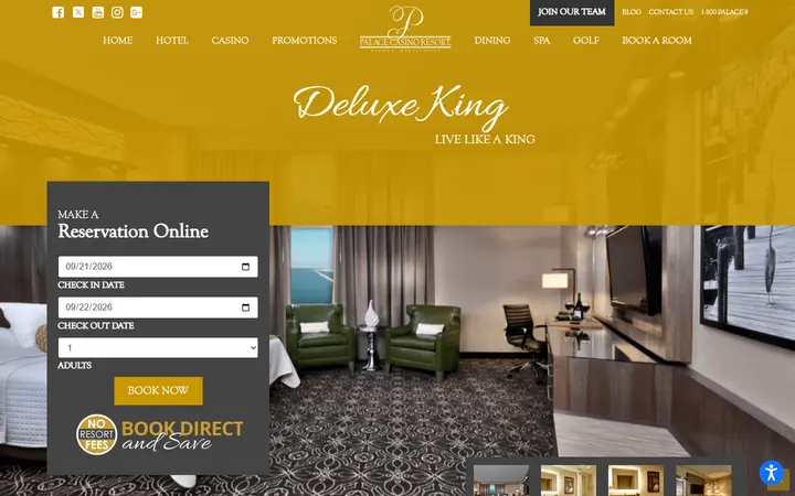 Captured rooms page of Palace Casino Resort