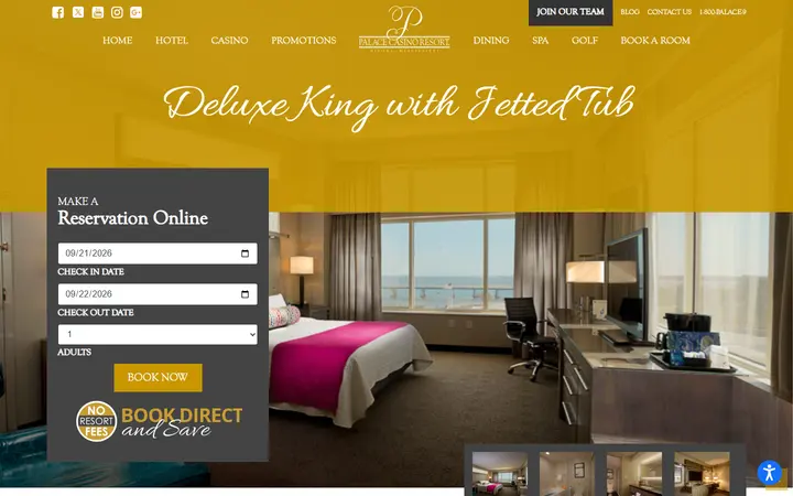 Captured rooms page of Palace Casino Resort