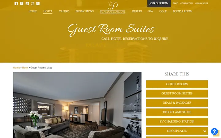 Captured rooms page of Palace Casino Resort