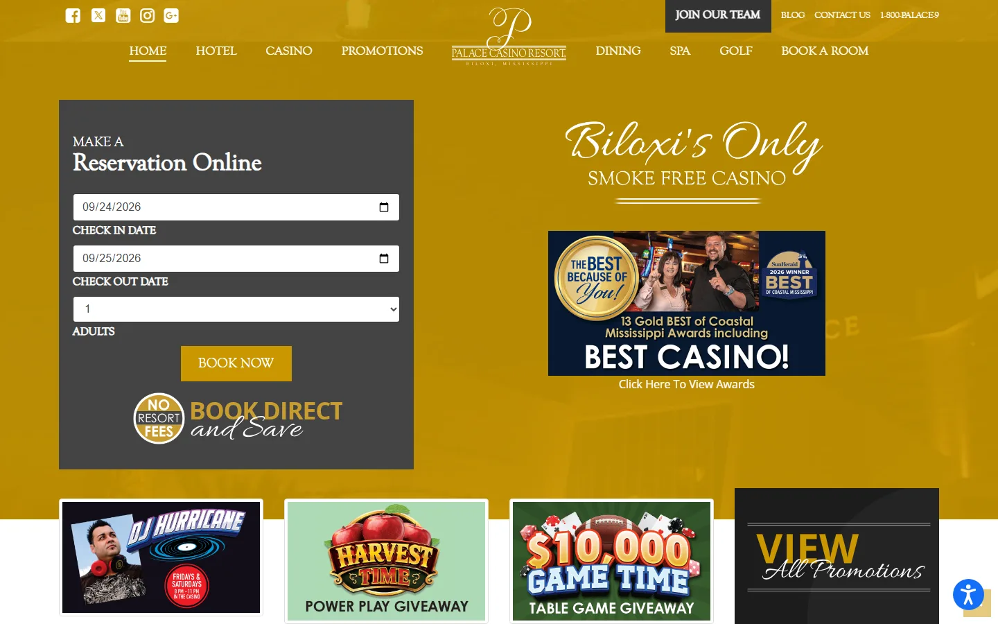 Viewport capture of Palace Casino Resort official website