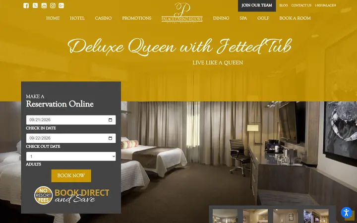 Captured rooms page of Palace Casino Resort