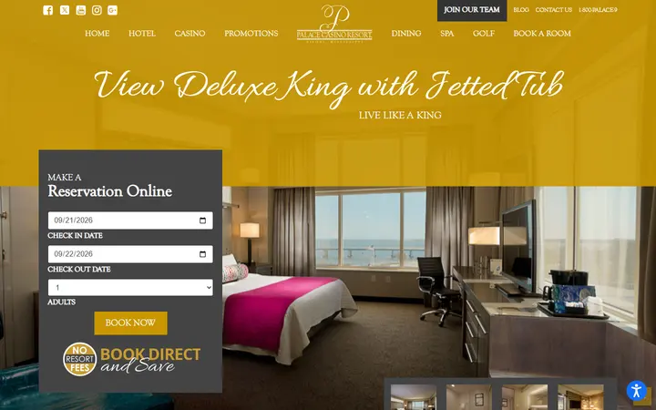 Captured rooms page of Palace Casino Resort
