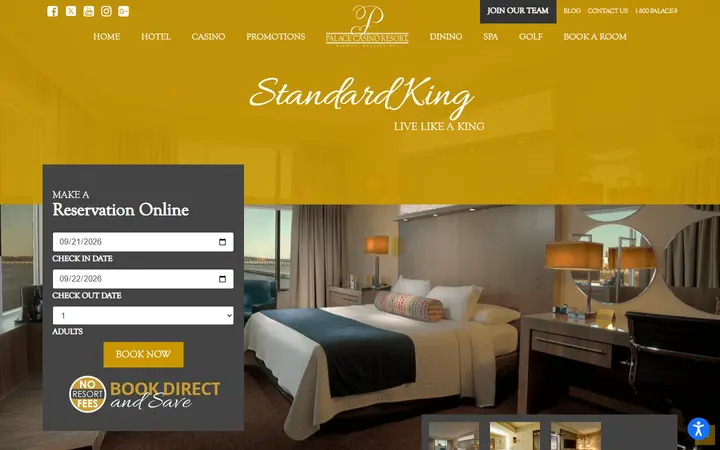 Captured rooms page of Palace Casino Resort