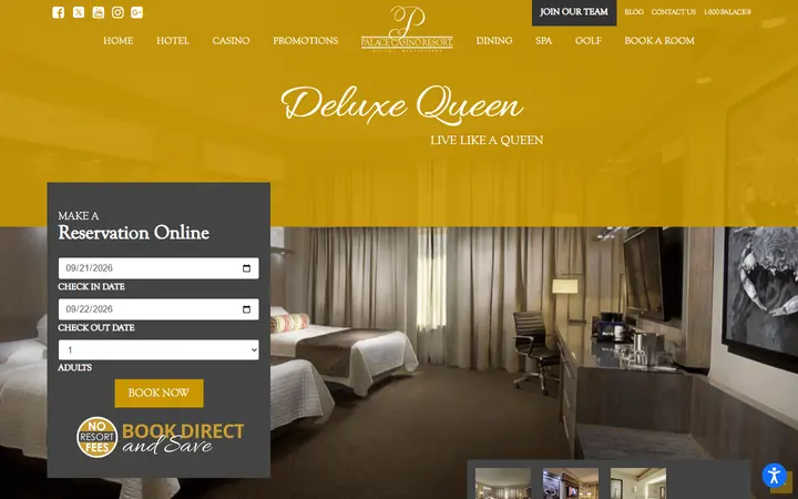 Captured rooms page of Palace Casino Resort