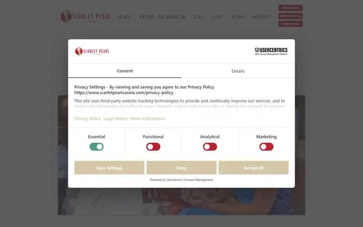 Captured dining page of Scarlet Pearl Casino Resort