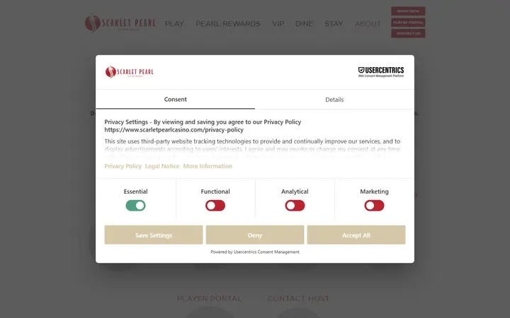 Captured casino page of Scarlet Pearl Casino Resort