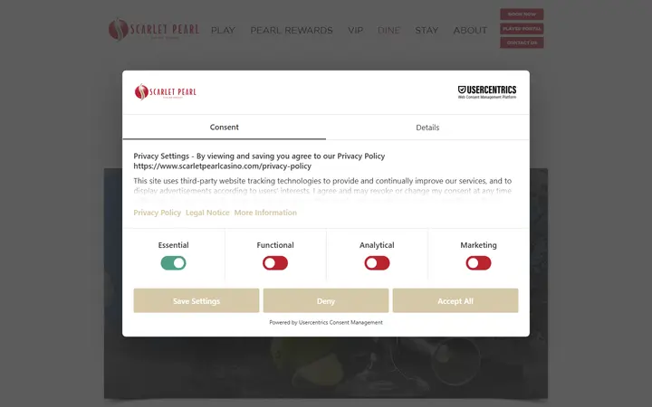 Captured dining page of Scarlet Pearl Casino Resort