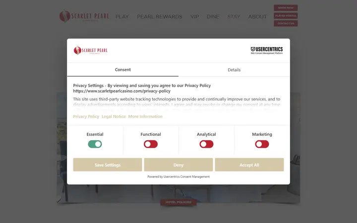 Captured rooms page of Scarlet Pearl Casino Resort