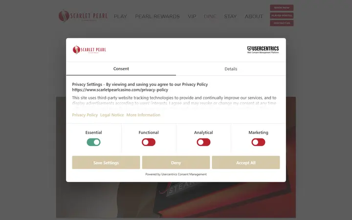 Captured dining page of Scarlet Pearl Casino Resort