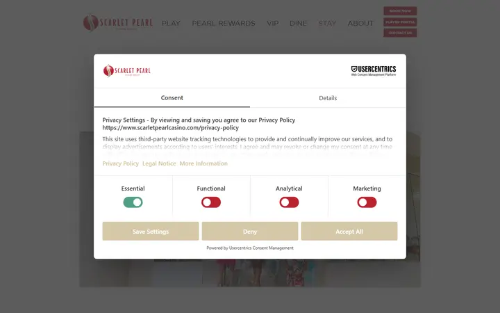 Captured rooms page of Scarlet Pearl Casino Resort