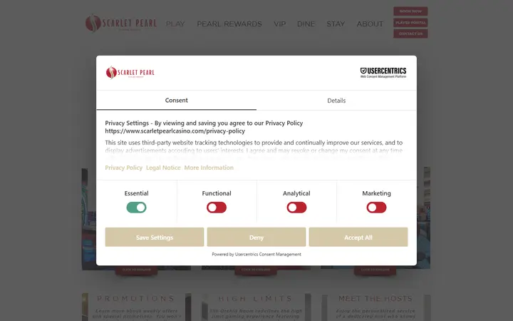 Captured casino page of Scarlet Pearl Casino Resort