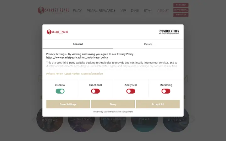 Captured casino page of Scarlet Pearl Casino Resort
