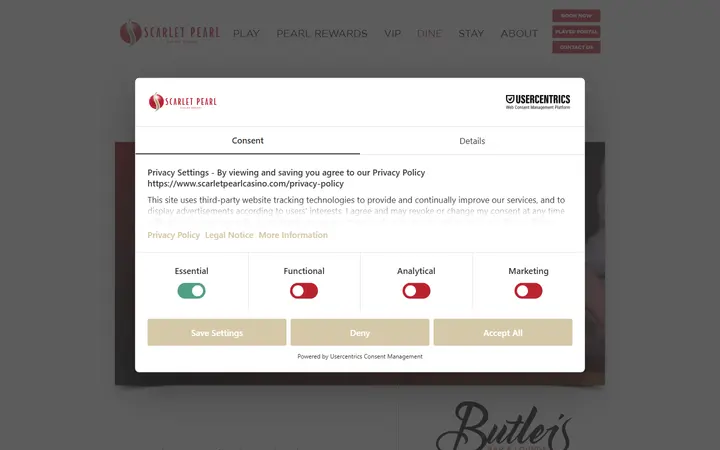 Captured dining page of Scarlet Pearl Casino Resort