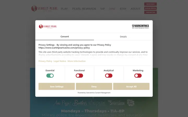 Captured dining page of Scarlet Pearl Casino Resort