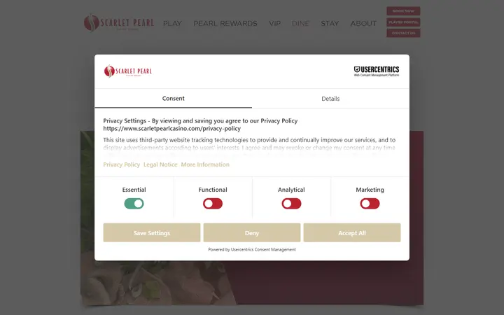 Captured dining page of Scarlet Pearl Casino Resort