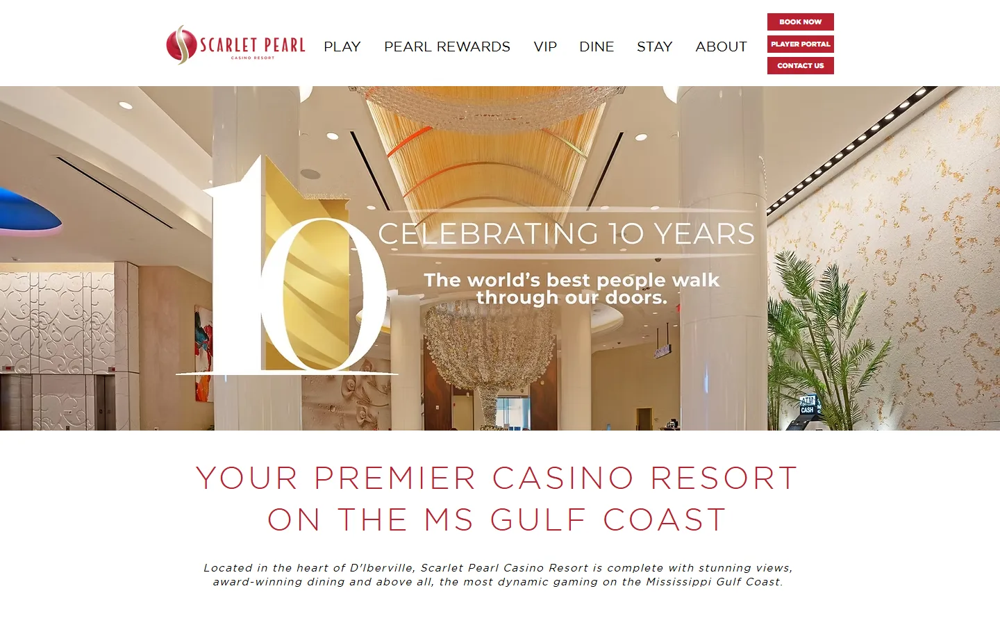 Viewport capture of Scarlet Pearl Casino Resort official website