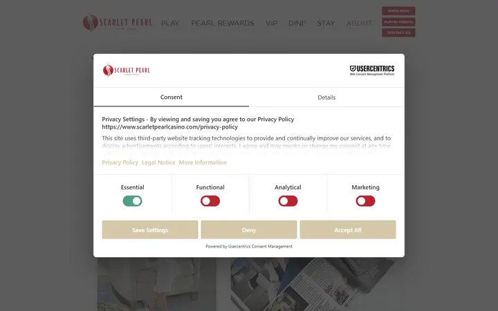 Captured casino page of Scarlet Pearl Casino Resort