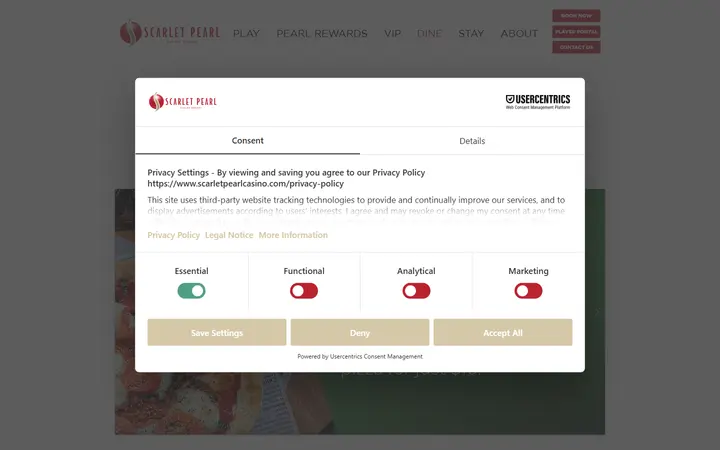Captured dining page of Scarlet Pearl Casino Resort