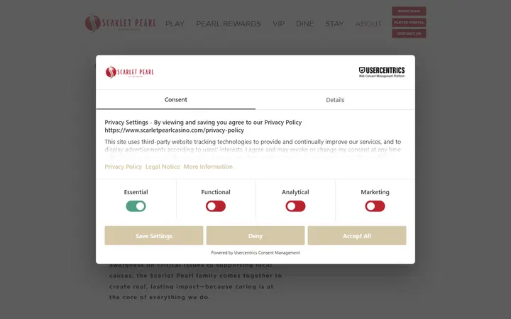 Captured casino page of Scarlet Pearl Casino Resort