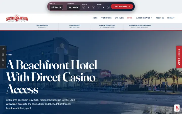 Captured casino page of Silver Slipper Casino Hotel