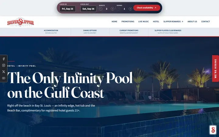Captured wellness page of Silver Slipper Casino Hotel