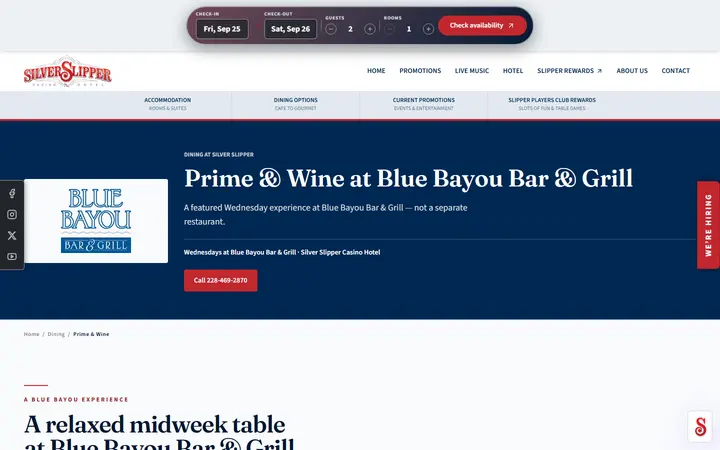 Captured dining page of Silver Slipper Casino Hotel