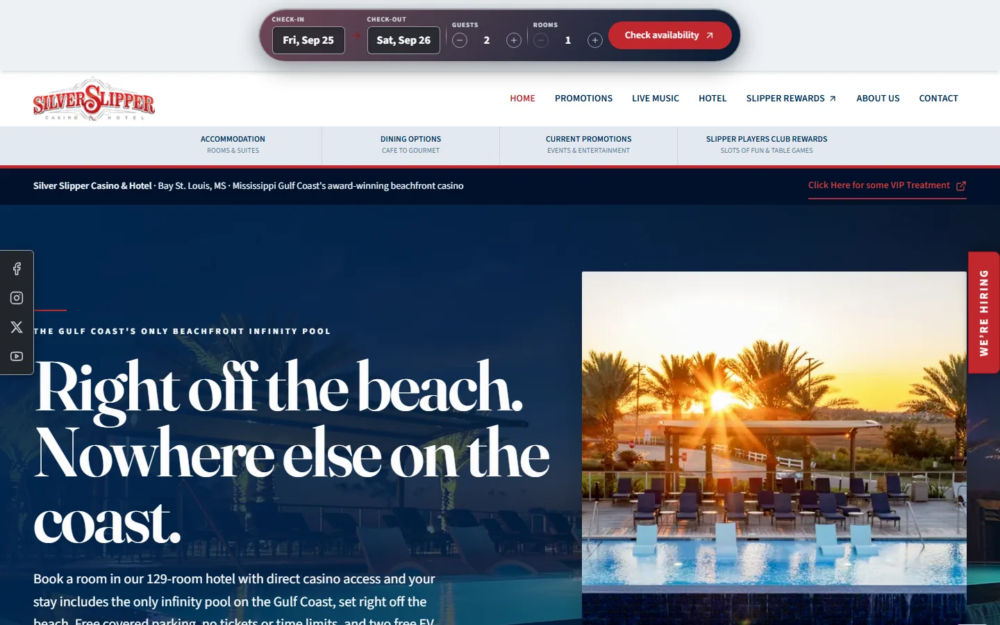 Viewport capture of Silver Slipper Casino Hotel official website