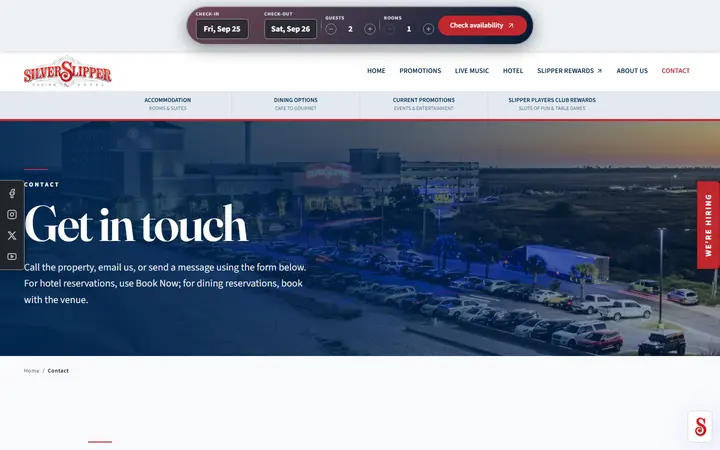 Captured casino page of Silver Slipper Casino Hotel