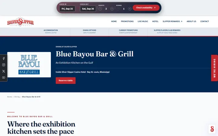 Captured dining page of Silver Slipper Casino Hotel