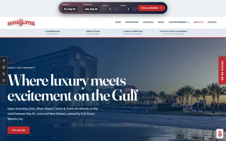 Captured casino page of Silver Slipper Casino Hotel