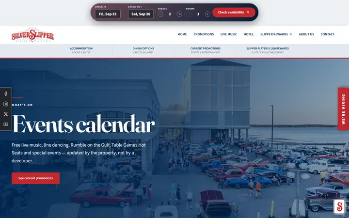 Captured casino page of Silver Slipper Casino Hotel