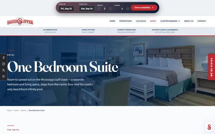 Captured rooms page of Silver Slipper Casino Hotel