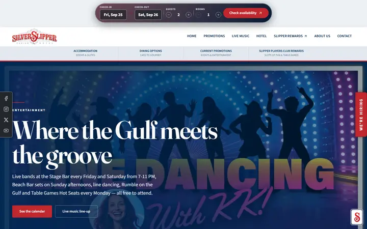 Captured casino page of Silver Slipper Casino Hotel