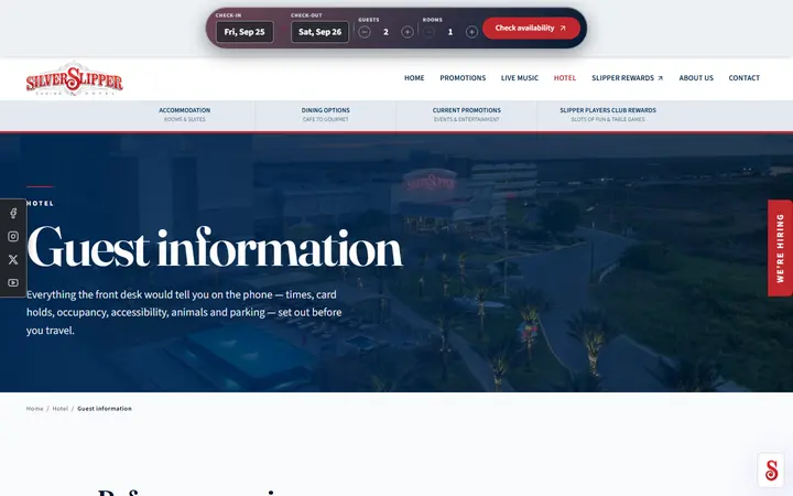 Captured casino page of Silver Slipper Casino Hotel