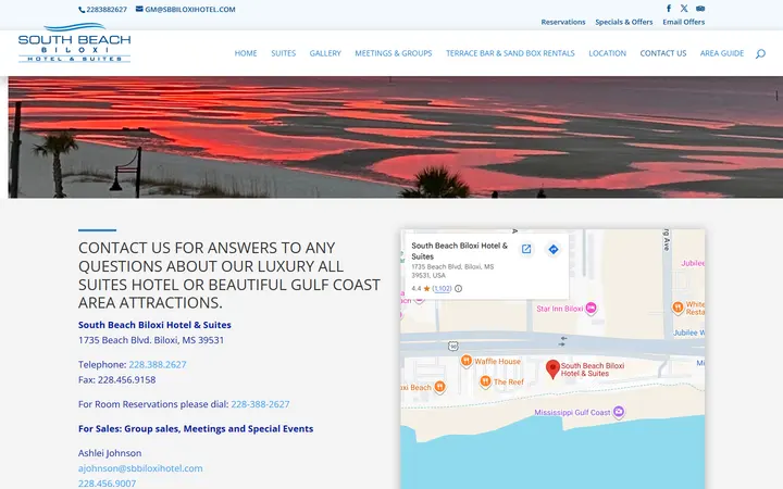 Captured rooms page of South Beach Biloxi Hotel & Suites