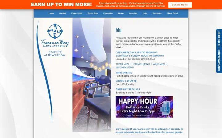 Captured dining page of Treasure Bay Casino & Hotel