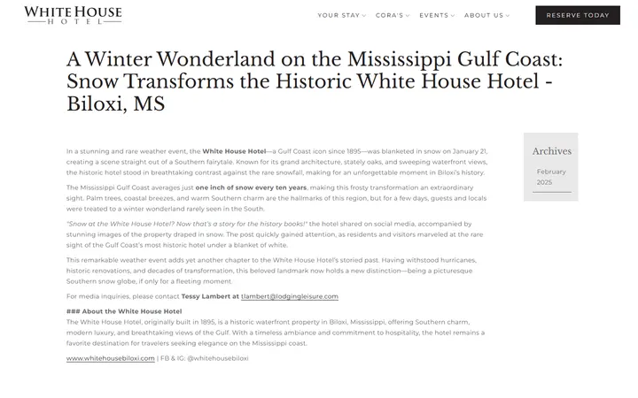 Captured contact page of White House Hotel