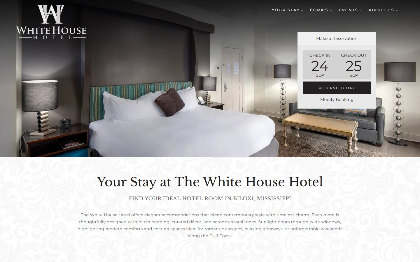 Viewport capture of White House Hotel official website