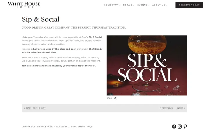 Captured entertainment page of White House Hotel